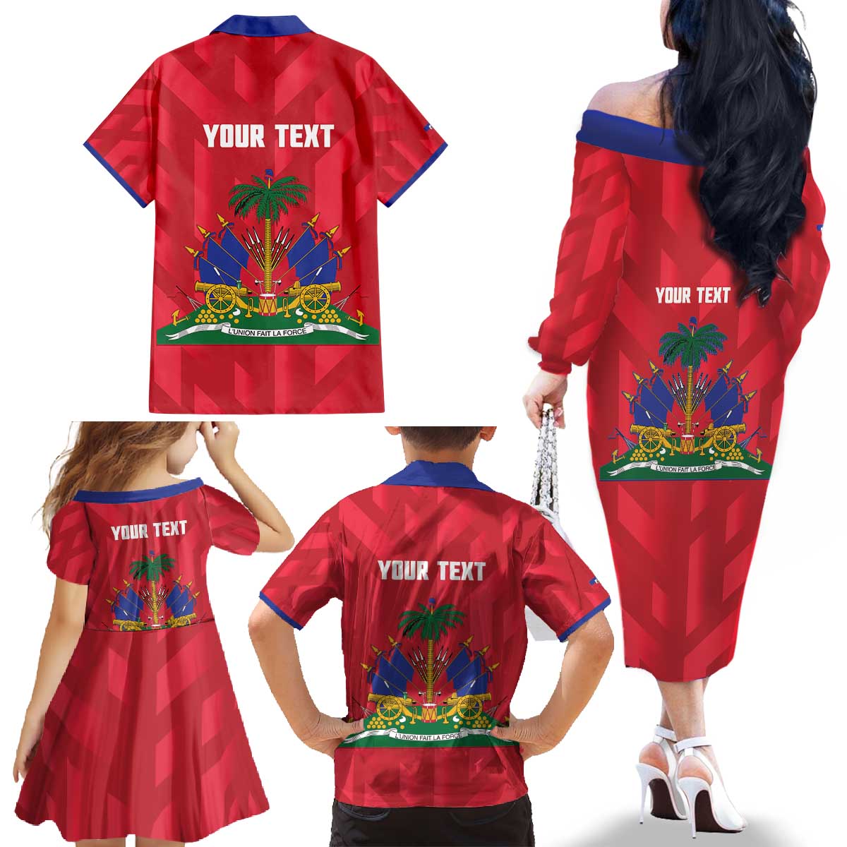 Personalized Haiti Football Family Matching Off The Shoulder Long Sleeve Dress and Hawaiian Shirt Les Grenadiers Made History Once Again Red Color - Wonder Print Shop