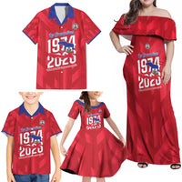 Personalized Haiti Football Family Matching Off Shoulder Maxi Dress and Hawaiian Shirt Les Grenadiers Made History Once Again Red Color - Wonder Print Shop
