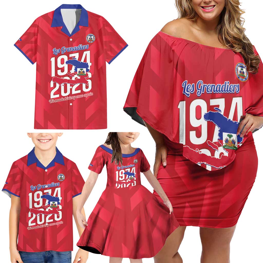 Personalized Haiti Football Family Matching Off Shoulder Short Dress and Hawaiian Shirt Les Grenadiers Made History Once Again Red Color - Wonder Print Shop