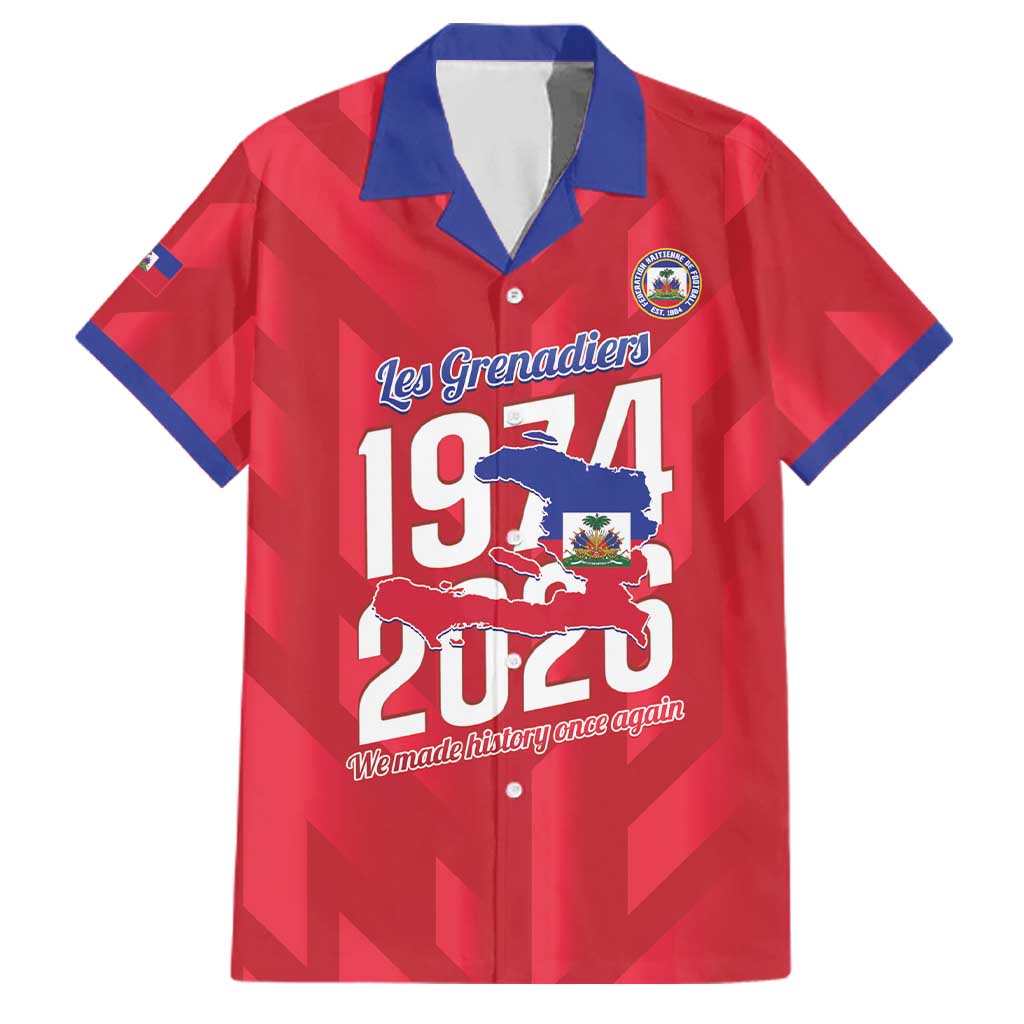 Personalized Haiti Football Family Matching Off Shoulder Short Dress and Hawaiian Shirt Les Grenadiers Made History Once Again Red Color - Wonder Print Shop