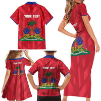 Personalized Haiti Football Family Matching Short Sleeve Bodycon Dress and Hawaiian Shirt Les Grenadiers Made History Once Again Red Color - Wonder Print Shop
