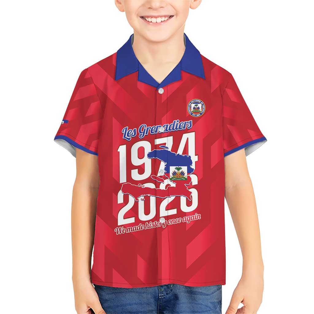 Personalized Haiti Football Family Matching Short Sleeve Bodycon Dress and Hawaiian Shirt Les Grenadiers Made History Once Again Red Color - Wonder Print Shop