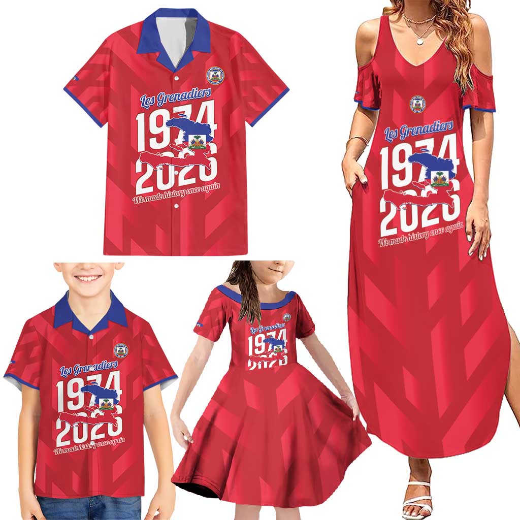 Personalized Haiti Football Family Matching Summer Maxi Dress and Hawaiian Shirt Les Grenadiers Made History Once Again Red Color - Wonder Print Shop