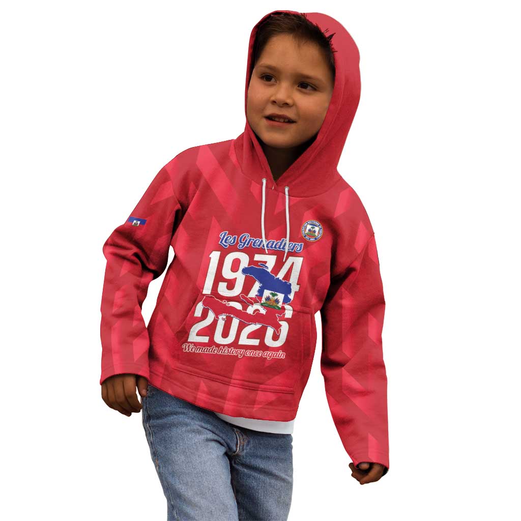 Personalized Haiti Football Kid Hoodie Les Grenadiers Made History Once Again Red Color - Wonder Print Shop