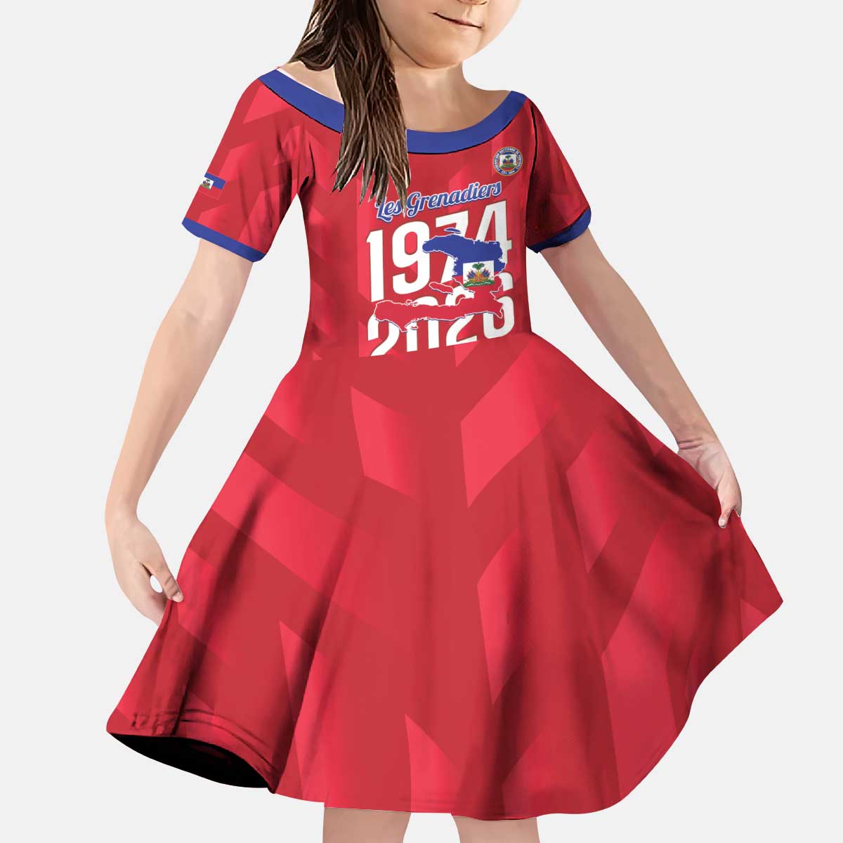 Personalized Haiti Football Kid Short Sleeve Dress Les Grenadiers Made History Once Again Red Color - Wonder Print Shop