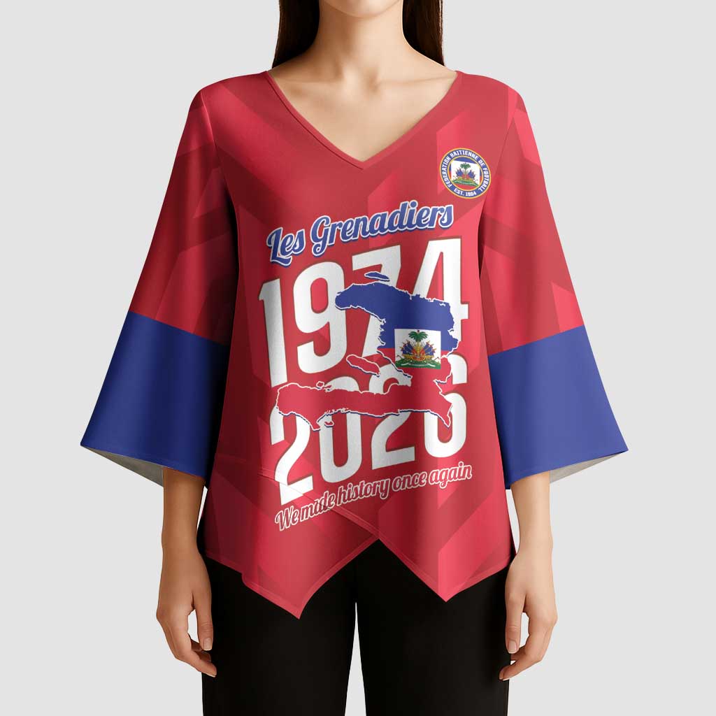 Personalized Haiti Football Kimono Sleeve Blouse Les Grenadiers Made History Once Again Red Color - Wonder Print Shop