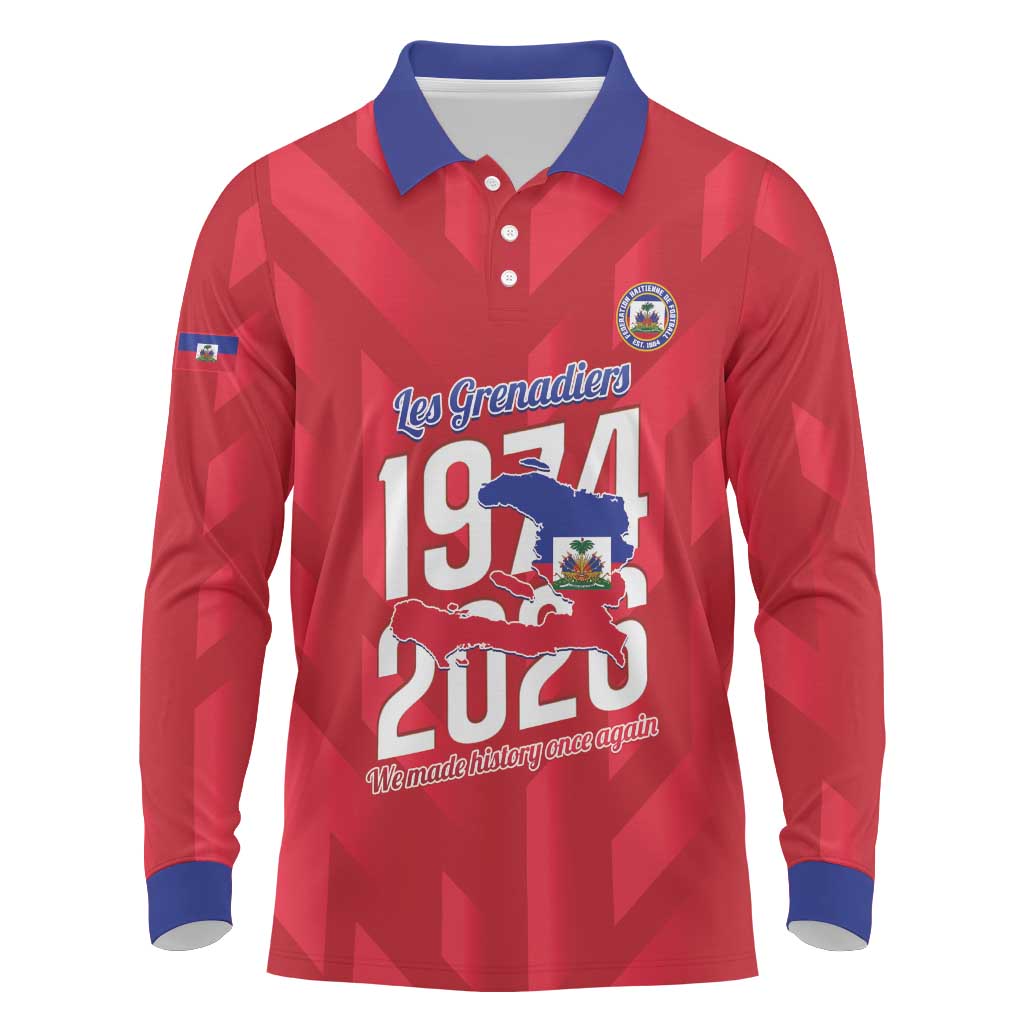 Personalized Haiti Football Long Sleeve Polo Shirt Les Grenadiers Made History Once Again Red Color - Wonder Print Shop