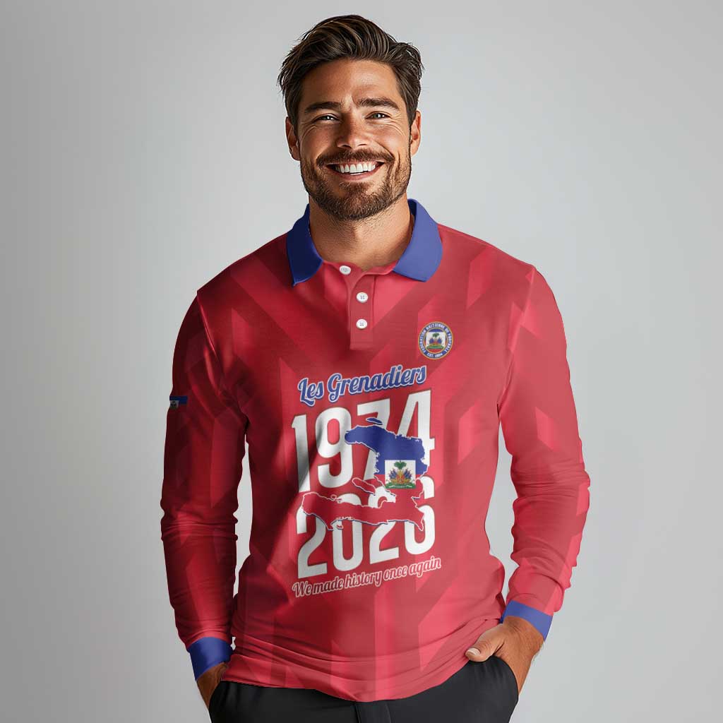 Personalized Haiti Football Long Sleeve Polo Shirt Les Grenadiers Made History Once Again Red Color - Wonder Print Shop
