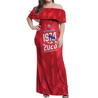 Personalized Haiti Football Off Shoulder Maxi Dress Les Grenadiers Made History Once Again Red Color - Wonder Print Shop