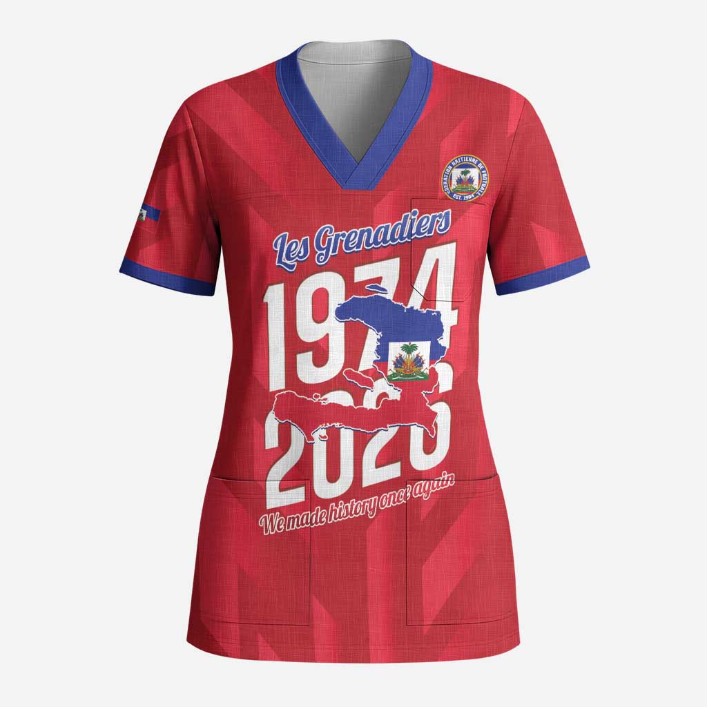 Personalized Haiti Football Scrub Top Les Grenadiers Made History Once Again Red Color - Wonder Print Shop