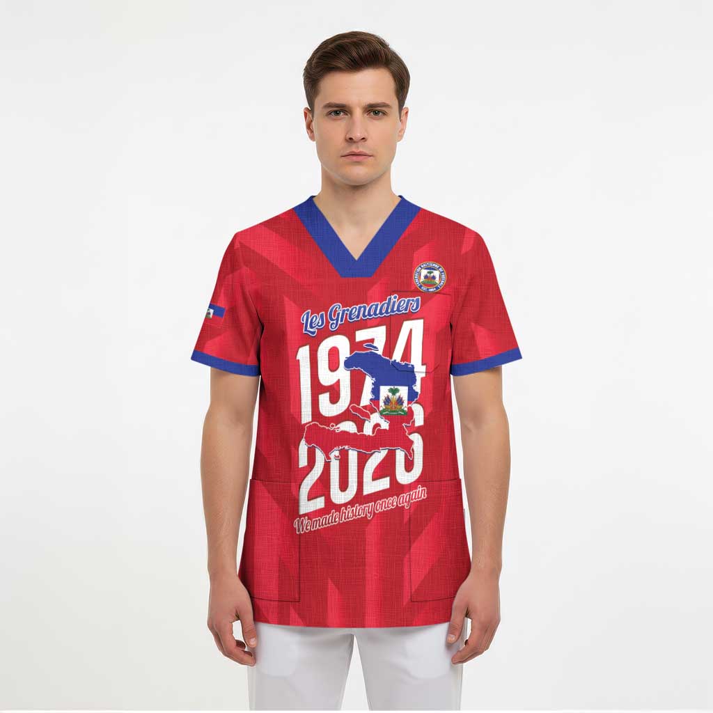 Personalized Haiti Football Scrub Top Les Grenadiers Made History Once Again Red Color - Wonder Print Shop
