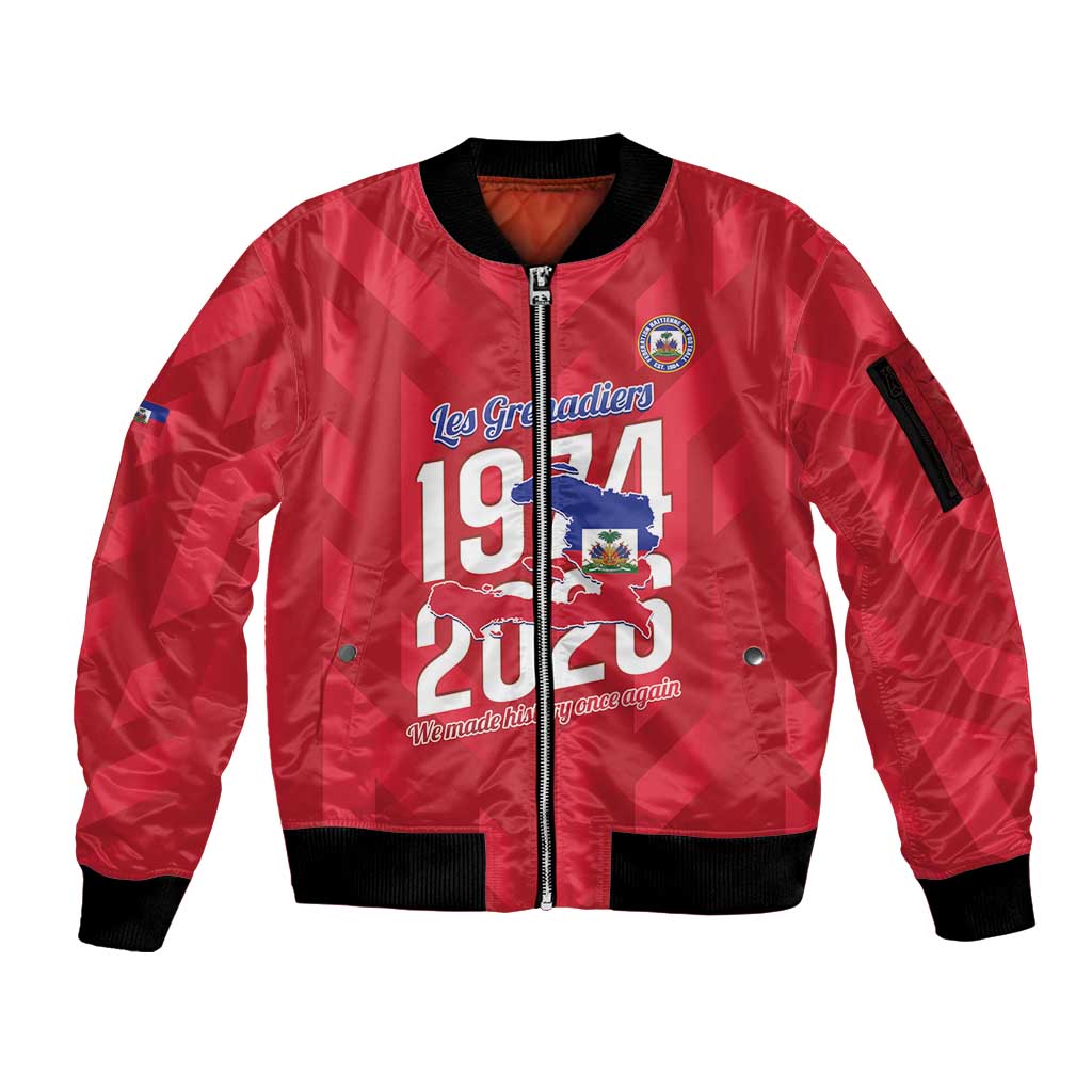 Personalized Haiti Football Sleeve Zip Bomber Jacket Les Grenadiers Made History Once Again Red Color - Wonder Print Shop