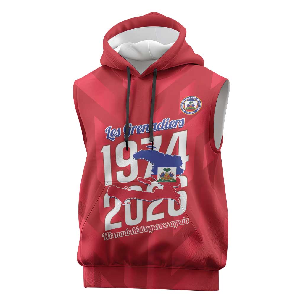 Personalized Haiti Football Sleeveless Hoodie Les Grenadiers Made History Once Again Red Color - Wonder Print Shop