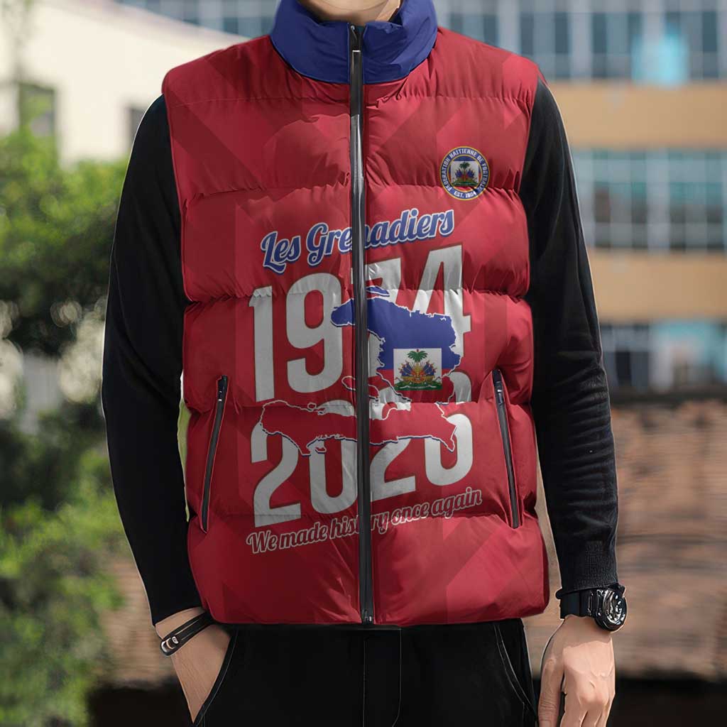 Personalized Haiti Football Sleeveless Puffer Jacket Les Grenadiers Made History Once Again Red Color - Wonder Print Shop