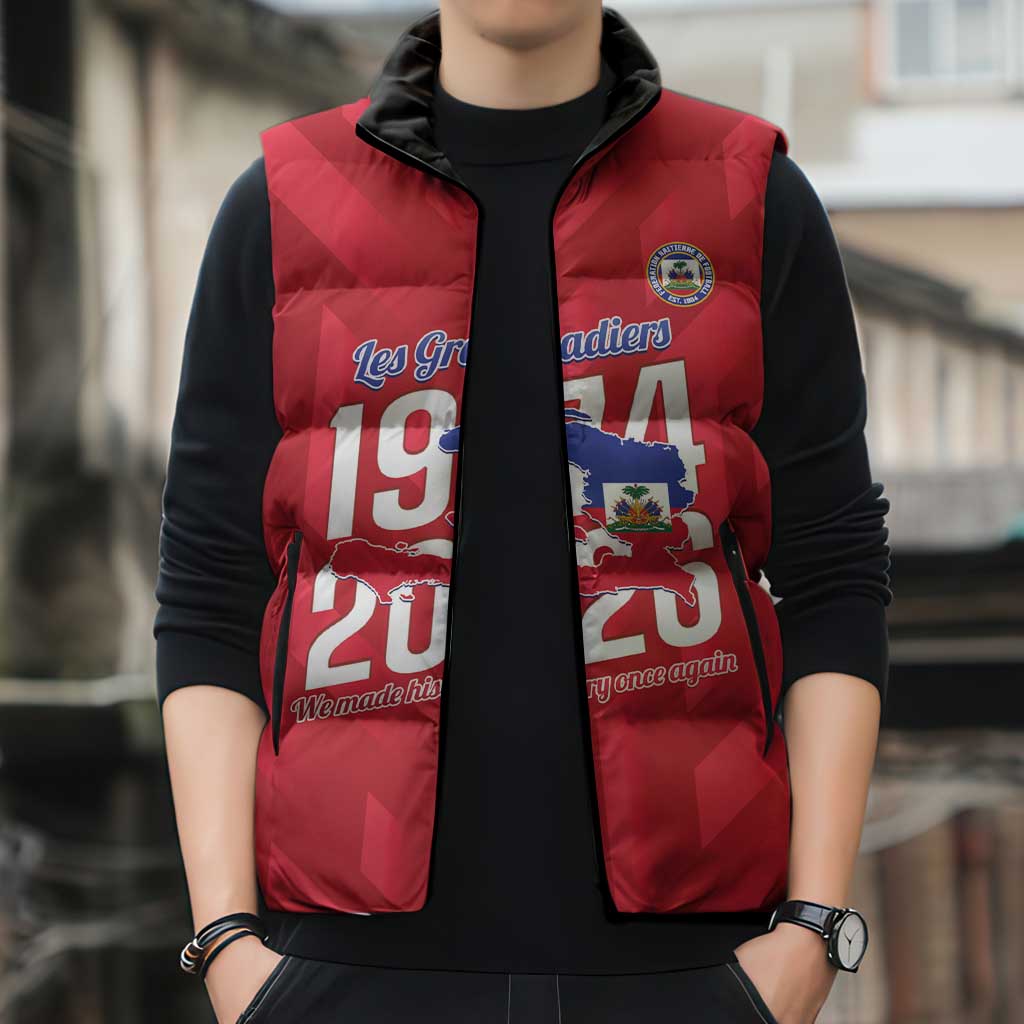 Personalized Haiti Football Sleeveless Puffer Jacket Les Grenadiers Made History Once Again Red Color - Wonder Print Shop