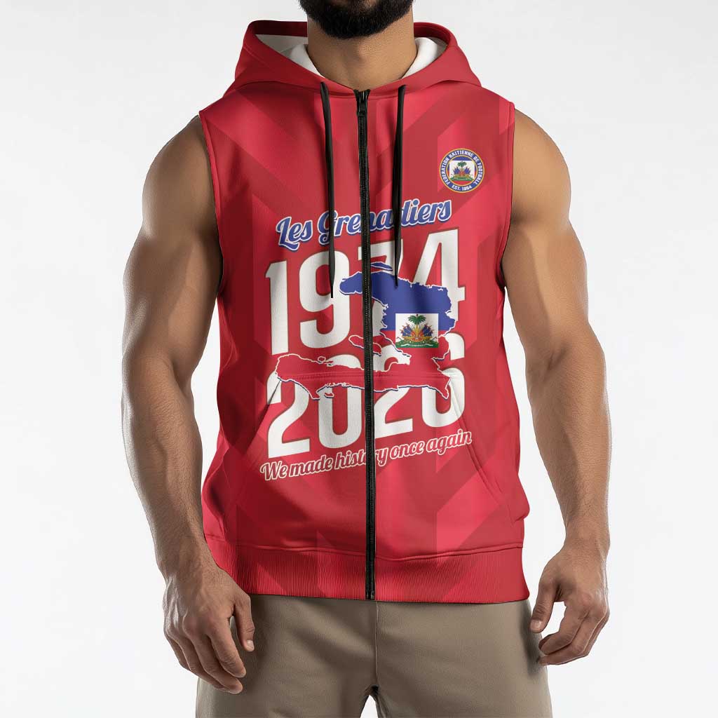 Personalized Haiti Football Sleeveless Zip Hoodie Les Grenadiers Made History Once Again Red Color - Wonder Print Shop