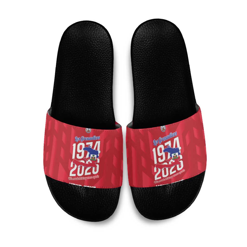 Personalized Haiti Football Slide Sandals Les Grenadiers Made History Once Again Red Color - Wonder Print Shop