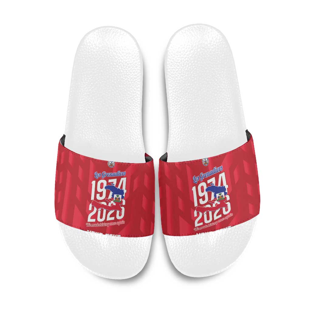 Personalized Haiti Football Slide Sandals Les Grenadiers Made History Once Again Red Color - Wonder Print Shop