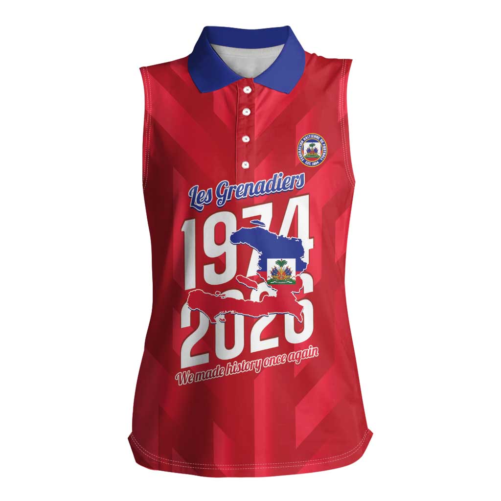 Personalized Haiti Football Women Sleeveless Polo Shirt Les Grenadiers Made History Once Again Red Color - Wonder Print Shop