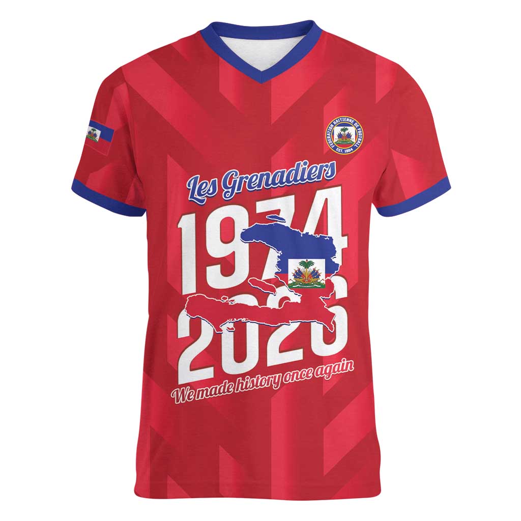Personalized Haiti Football Women V-Neck T-Shirt Les Grenadiers Made History Once Again Red Color - Wonder Print Shop
