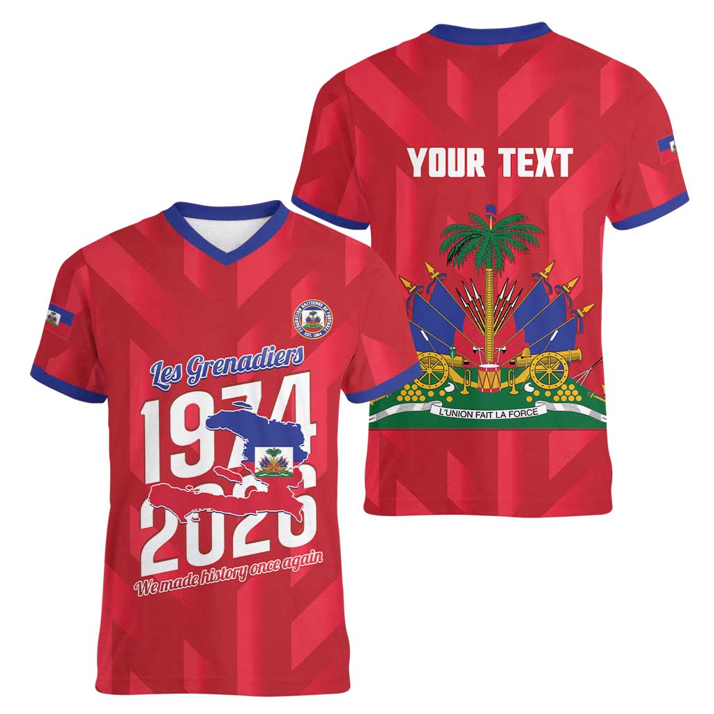 Personalized Haiti Football Women V-Neck T-Shirt Les Grenadiers Made History Once Again Red Color - Wonder Print Shop