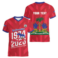 Personalized Haiti Football Women V-Neck T-Shirt Les Grenadiers Made History Once Again Red Color - Wonder Print Shop