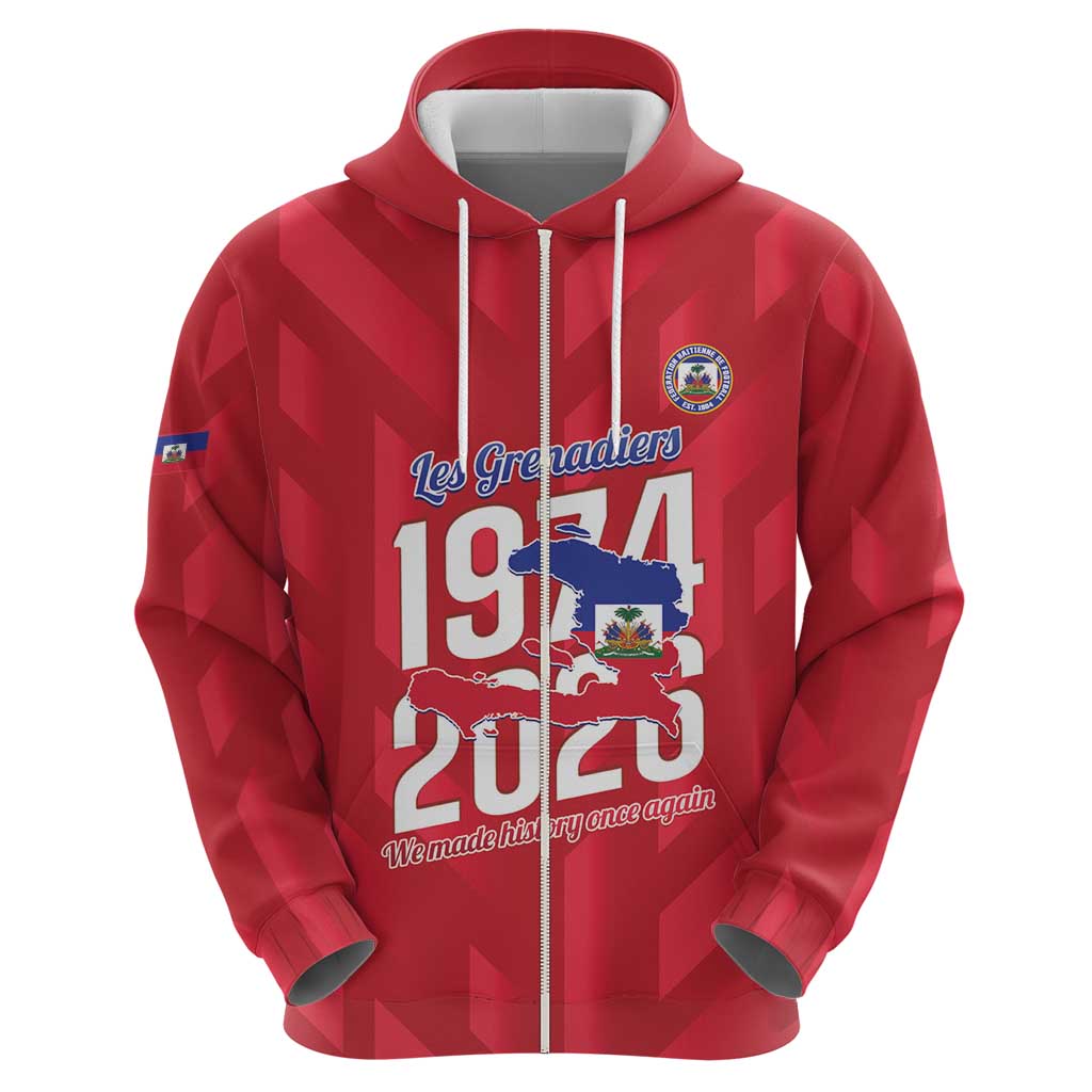 Personalized Haiti Football Zip Hoodie Les Grenadiers Made History Once Again Red Color - Wonder Print Shop