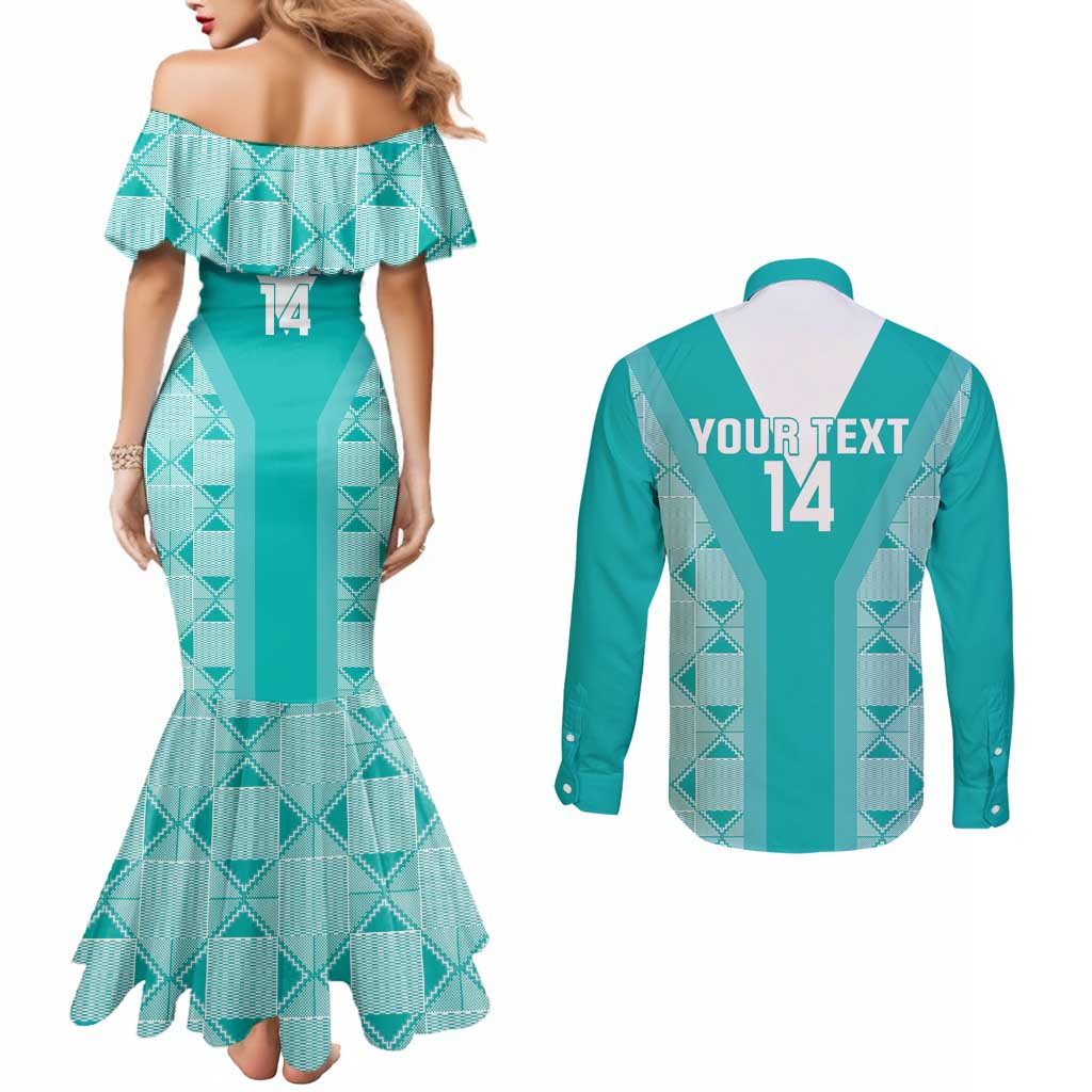 Custom South Africa Rugby Couples Matching Mermaid Dress and Long Sleeve Button Shirt Go Champions Springboks - Teal Version