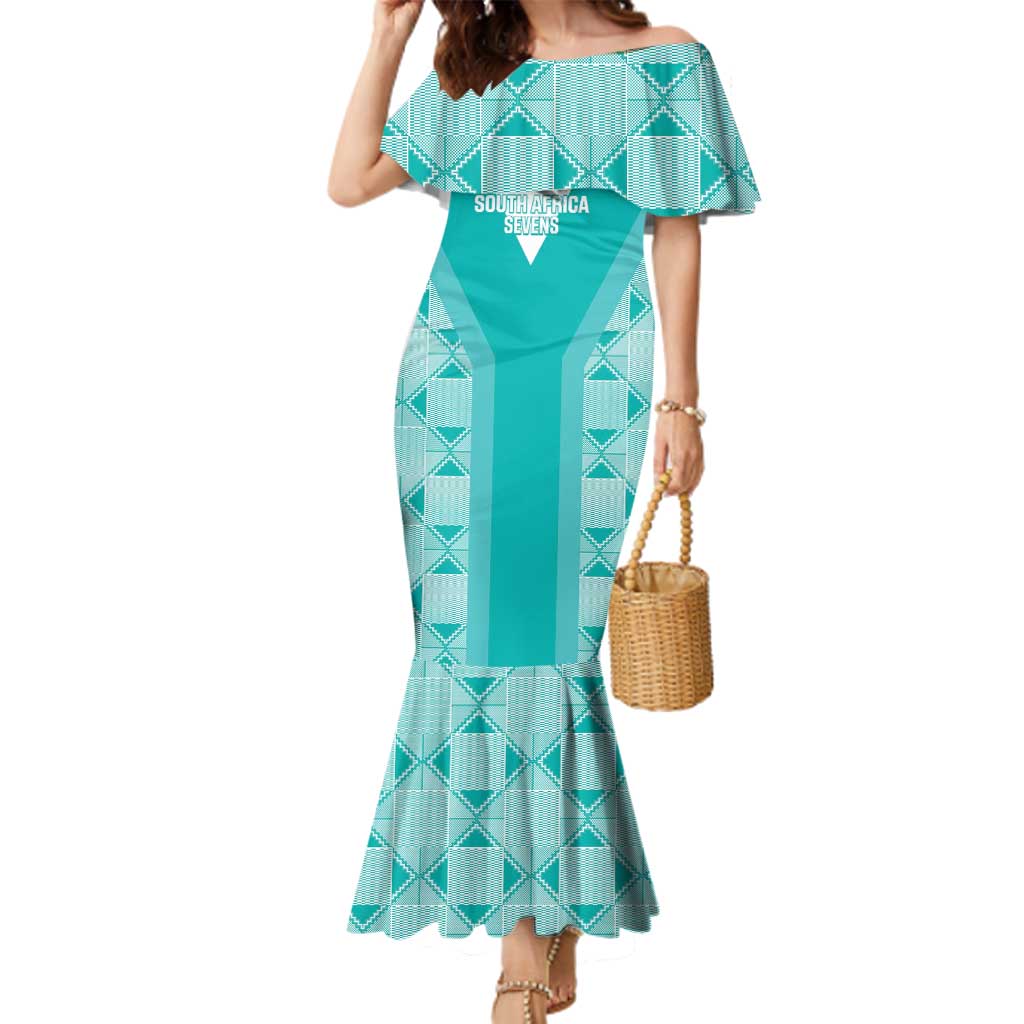 Custom South Africa Rugby Family Matching Mermaid Dress and Hawaiian Shirt Go Champions Springboks - Teal Version - Wonder Print Shop