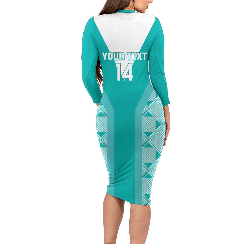 Custom South Africa Rugby Long Sleeve Bodycon Dress Go Champions Springboks - Teal Version - Wonder Print Shop