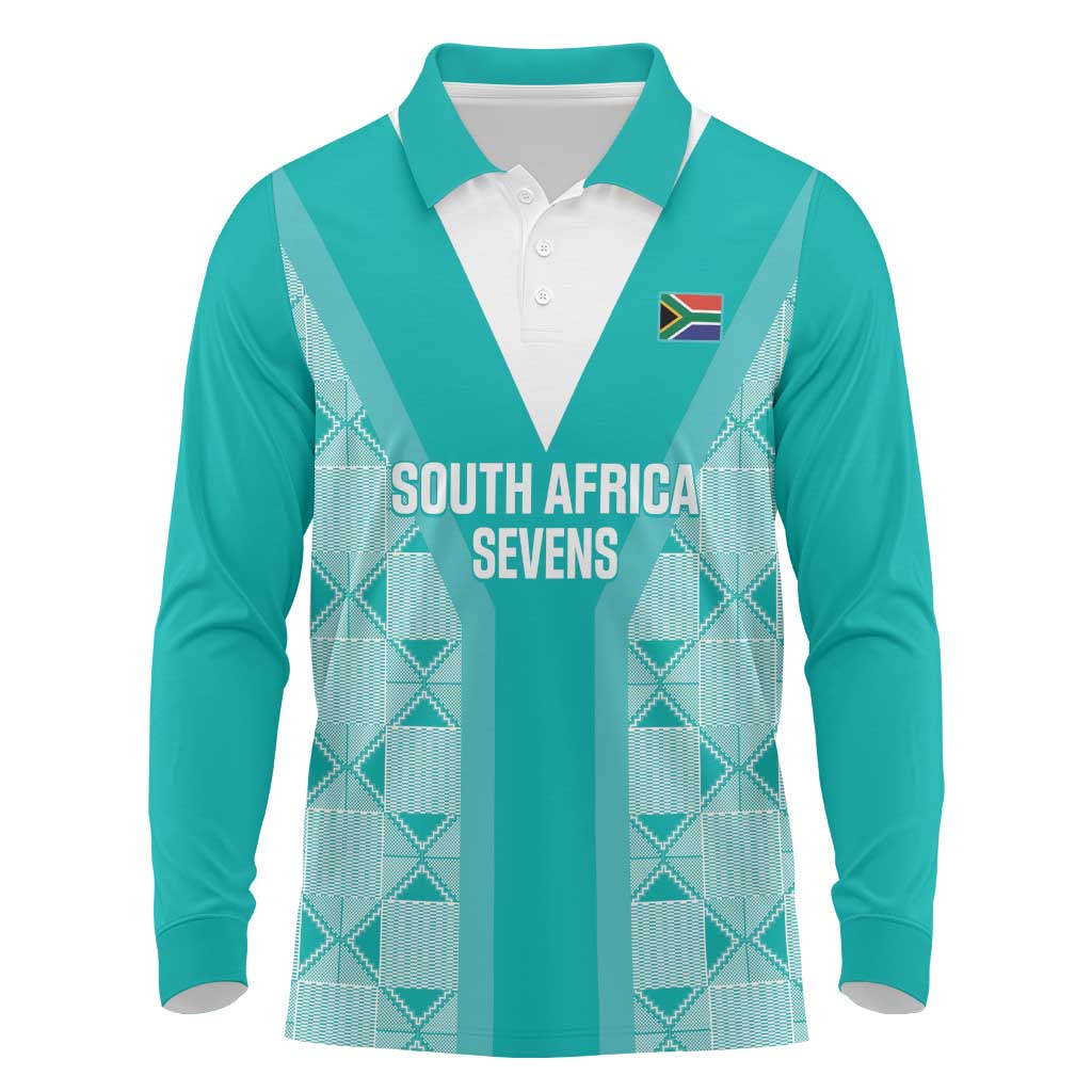 Custom South Africa Rugby Long Sleeve Polo Shirt Go Champions Springboks - Teal Version - Wonder Print Shop