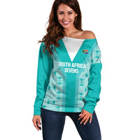 Custom South Africa Rugby Off Shoulder Sweater Go Champions Springboks - Teal Version - Wonder Print Shop