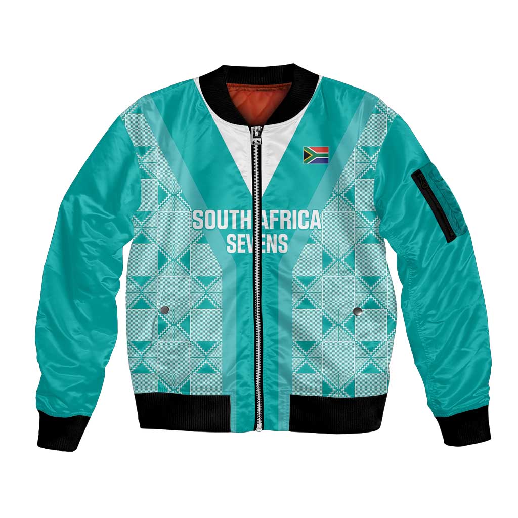 Custom South Africa Rugby Sleeve Zip Bomber Jacket Go Champions Springboks - Teal Version - Wonder Print Shop