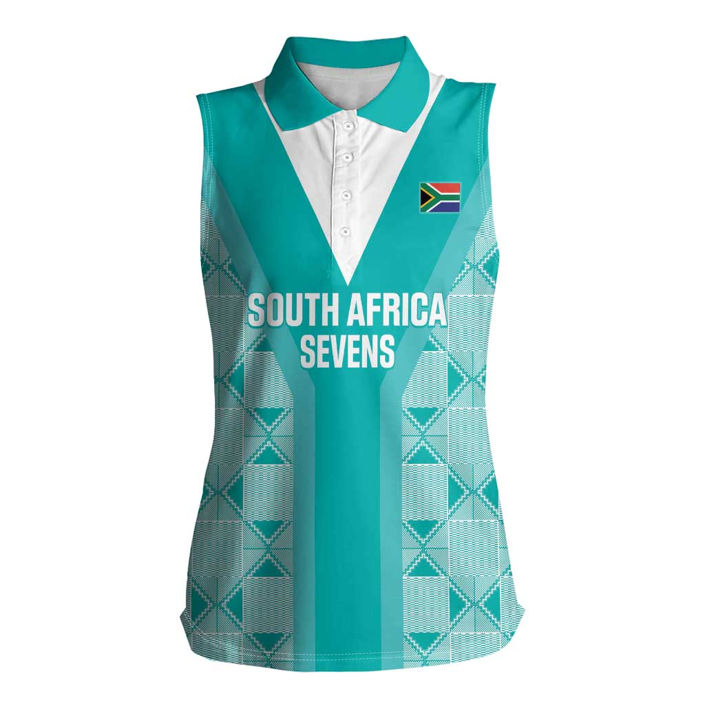 Custom South Africa Rugby Women Sleeveless Polo Shirt Go Champions Springboks - Teal Version - Wonder Print Shop