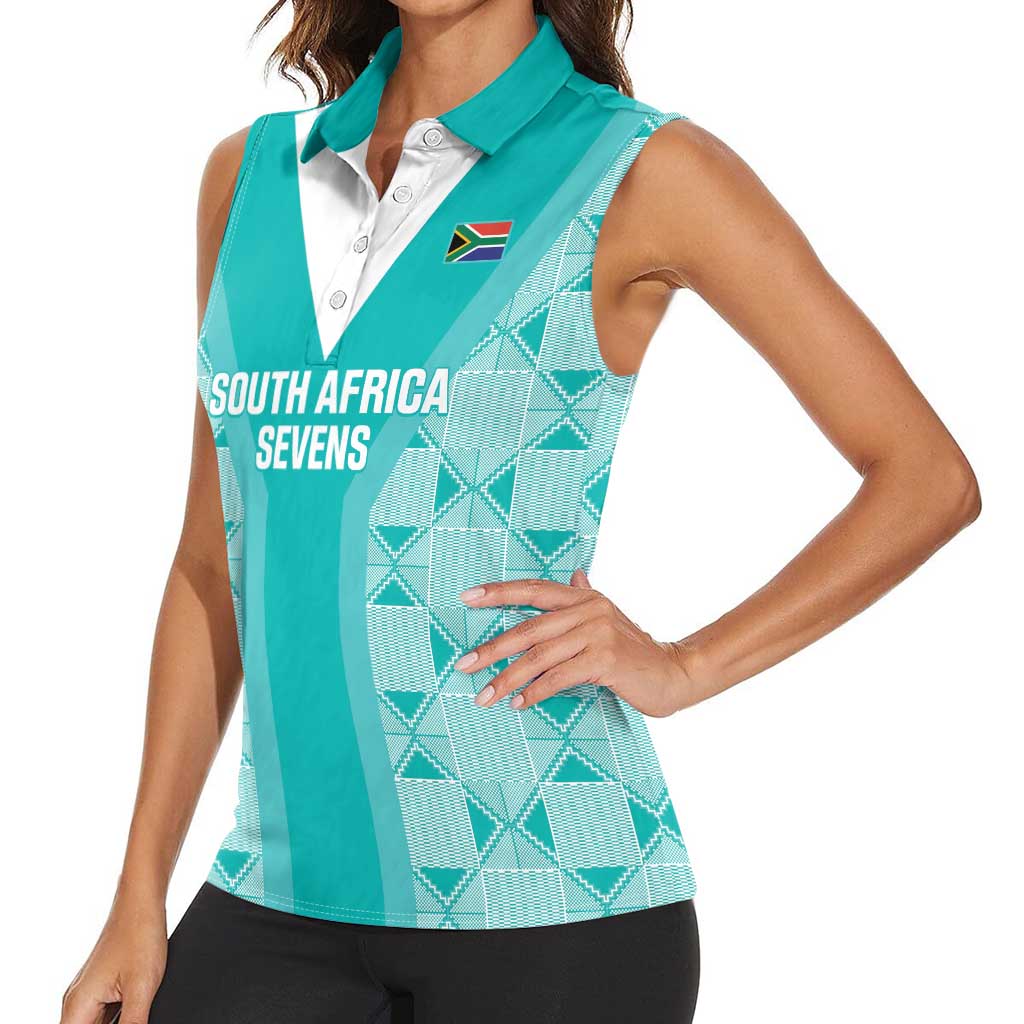 Custom South Africa Rugby Women Sleeveless Polo Shirt Go Champions Springboks - Teal Version - Wonder Print Shop