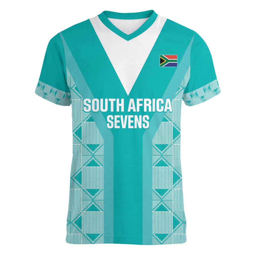 Custom South Africa Rugby Women V-Neck T-Shirt Go Champions Springboks - Teal Version - Wonder Print Shop
