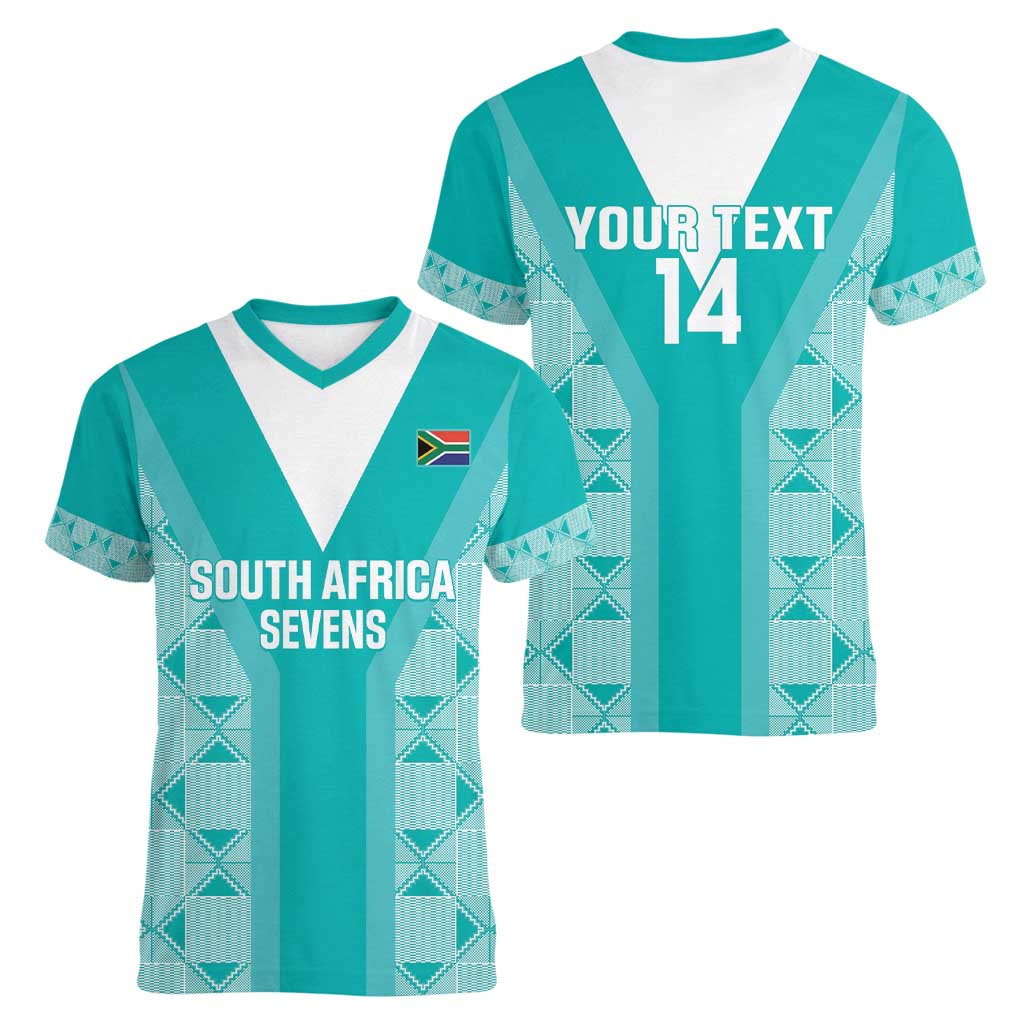 Custom South Africa Rugby Women V-Neck T-Shirt Go Champions Springboks - Teal Version - Wonder Print Shop