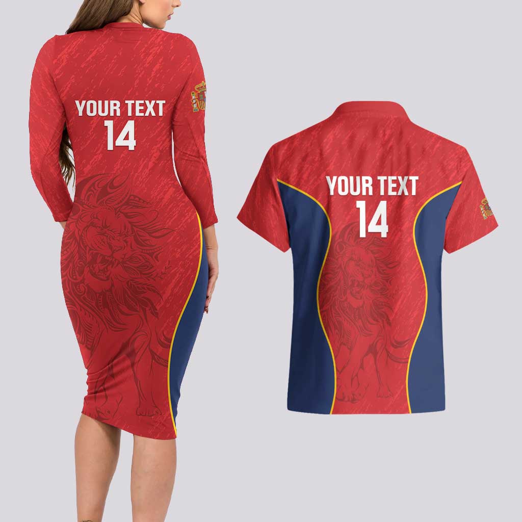 Custom Spain Rugby Couples Matching Long Sleeve Bodycon Dress and Hawaiian Shirt Go Champions Lions - Wonder Print Shop