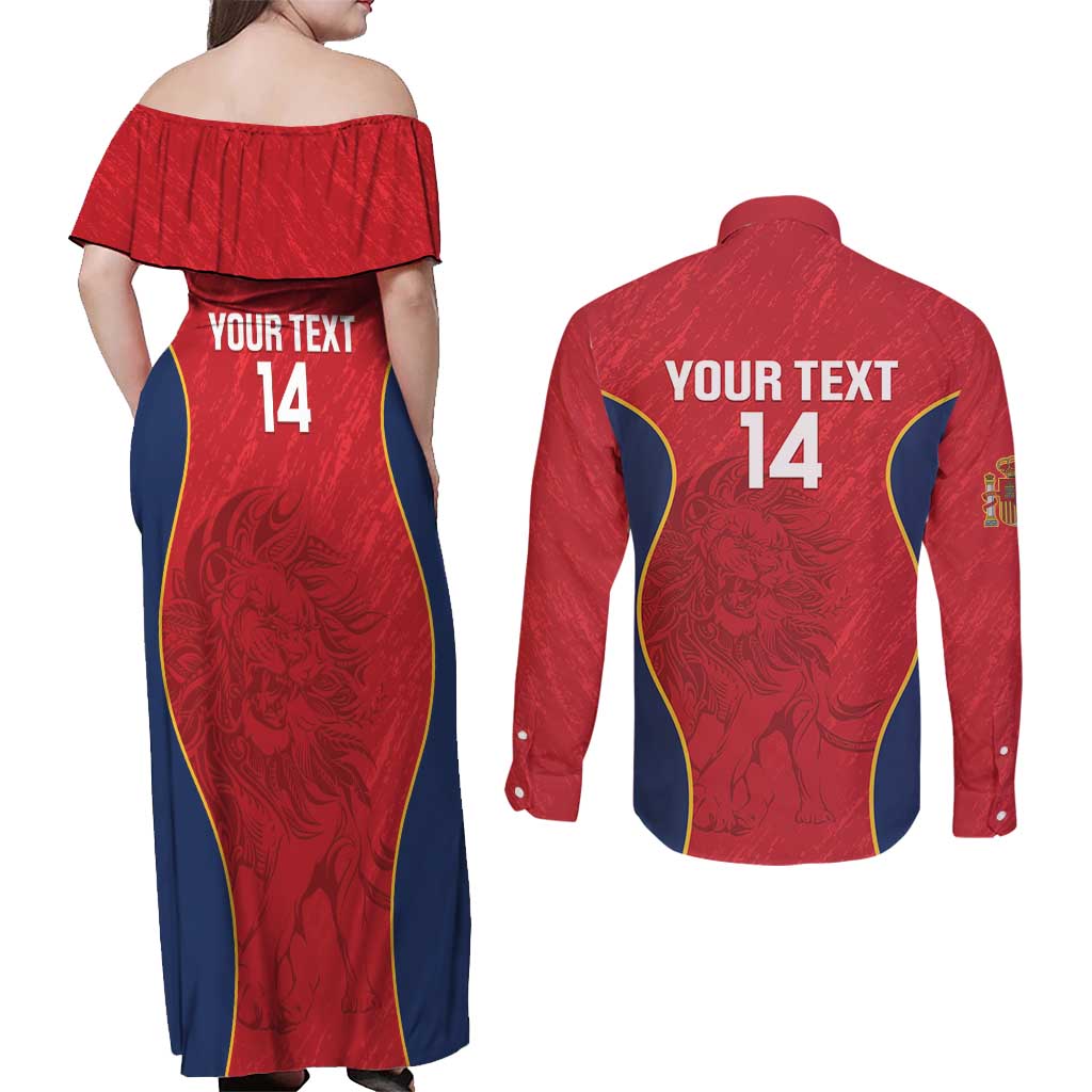 Custom Spain Rugby Couples Matching Off Shoulder Maxi Dress and Long Sleeve Button Shirt Go Champions Lions - Wonder Print Shop