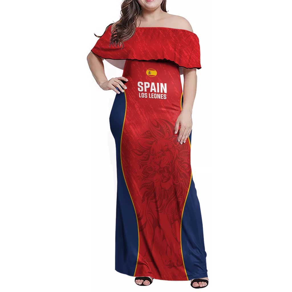 Custom Spain Rugby Family Matching Off Shoulder Maxi Dress and Hawaiian Shirt Go Champions Lions - Wonder Print Shop