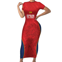 Custom Spain Rugby Family Matching Short Sleeve Bodycon Dress and Hawaiian Shirt Go Champions Lions - Wonder Print Shop