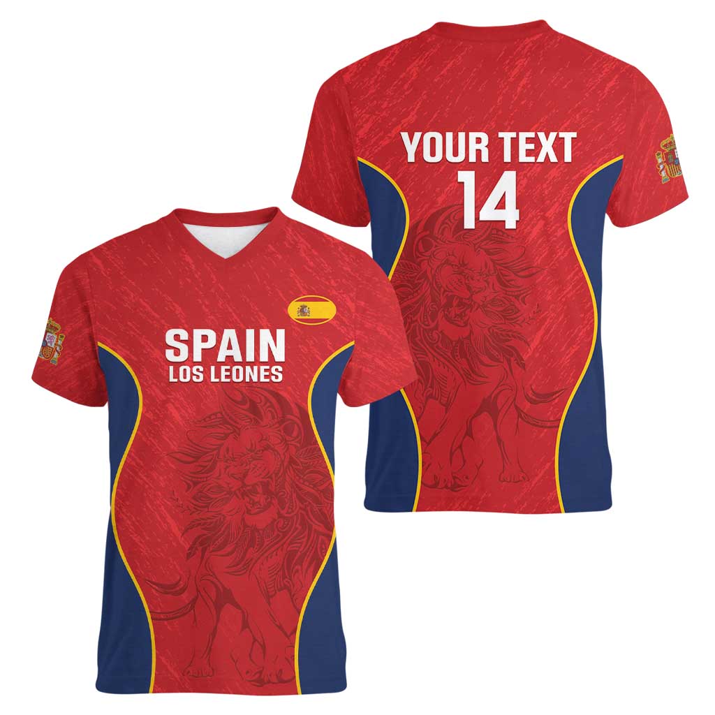 Custom Spain Rugby Women V-Neck T-Shirt Go Champions Lions - Wonder Print Shop
