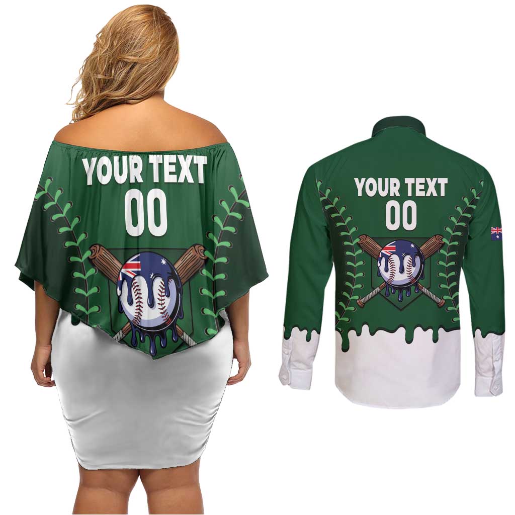 Australia 2026 Baseball Custom Couples Matching Off Shoulder Short Dress and Long Sleeve Button Shirt Go Aussie Drip Style