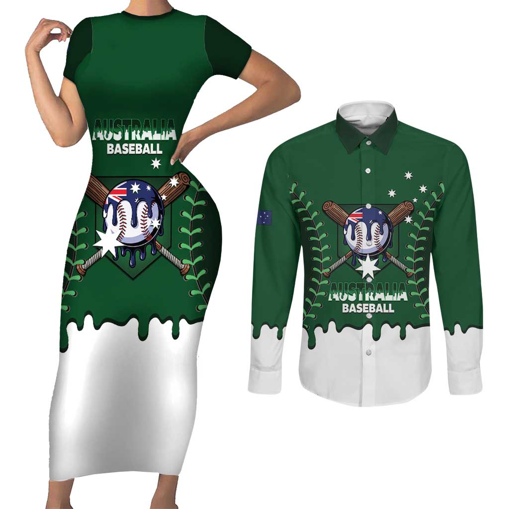 Australia 2026 Baseball Custom Couples Matching Short Sleeve Bodycon Dress and Long Sleeve Button Shirt Go Aussie Drip Style