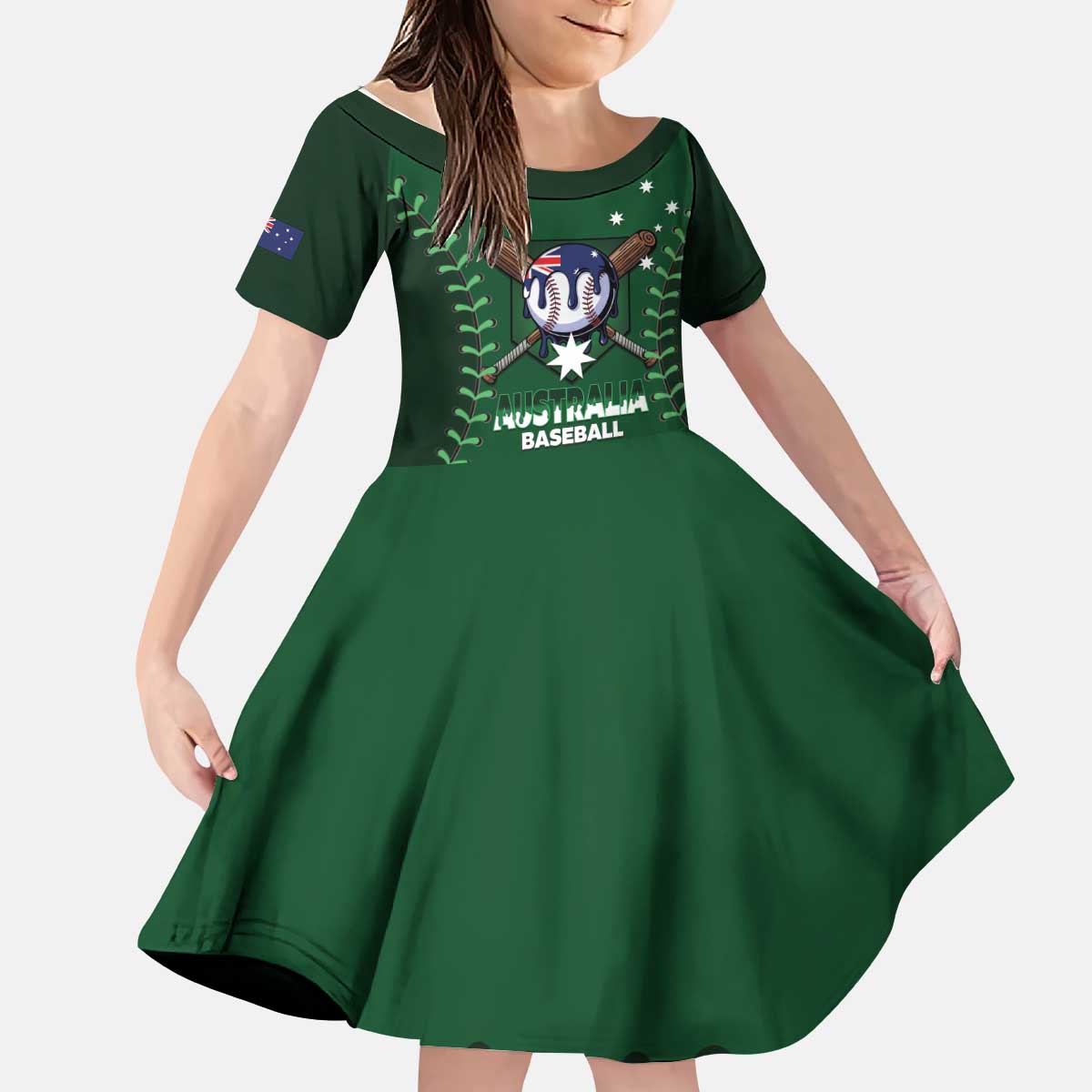 Australia 2026 Baseball Custom Kid Short Sleeve Dress Go Aussie Drip Style