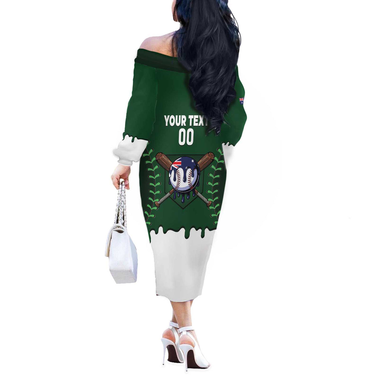Australia 2026 Baseball Custom Off The Shoulder Long Sleeve Dress Go Aussie Drip Style