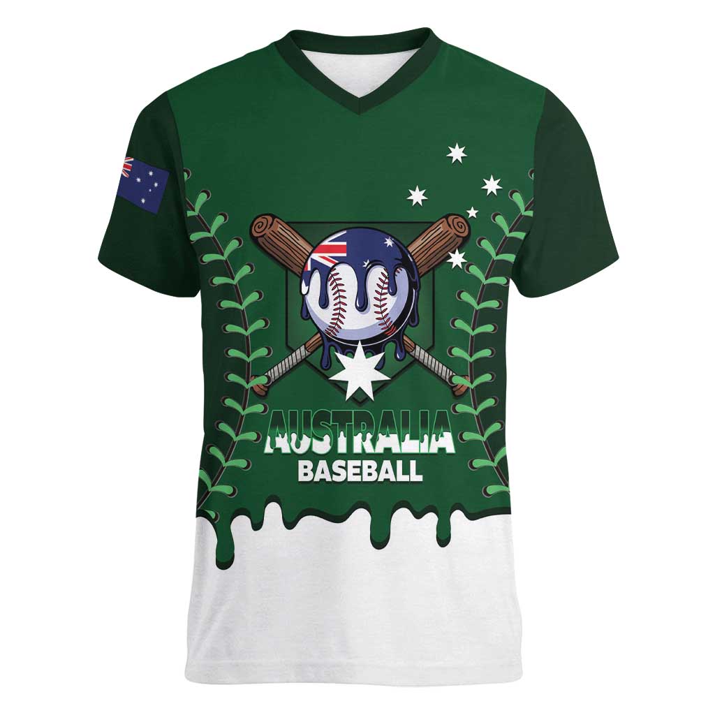 Australia 2026 Baseball Custom Women V-Neck T-Shirt Go Aussie Drip Style