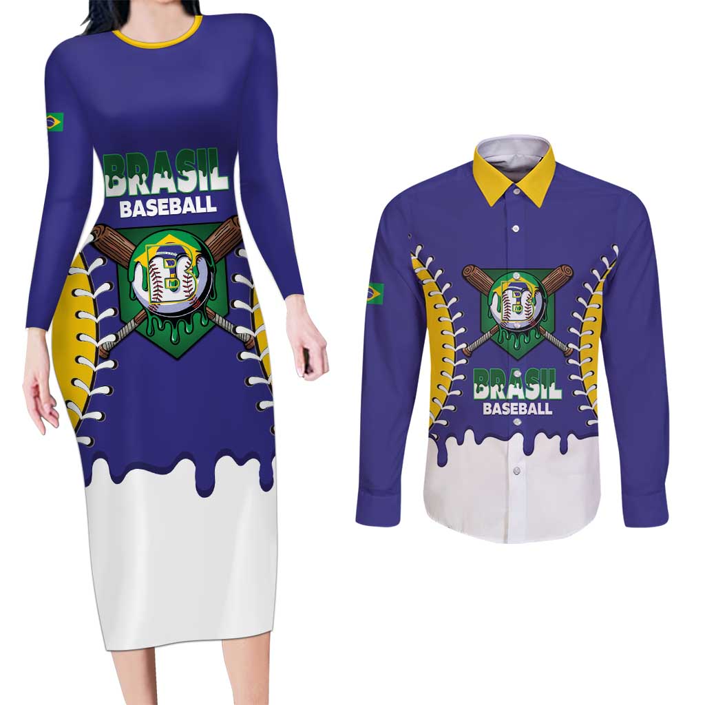 Brazil 2026 Baseball Custom Couples Matching Long Sleeve Bodycon Dress and Long Sleeve Button Shirt Go Champions Drip Style