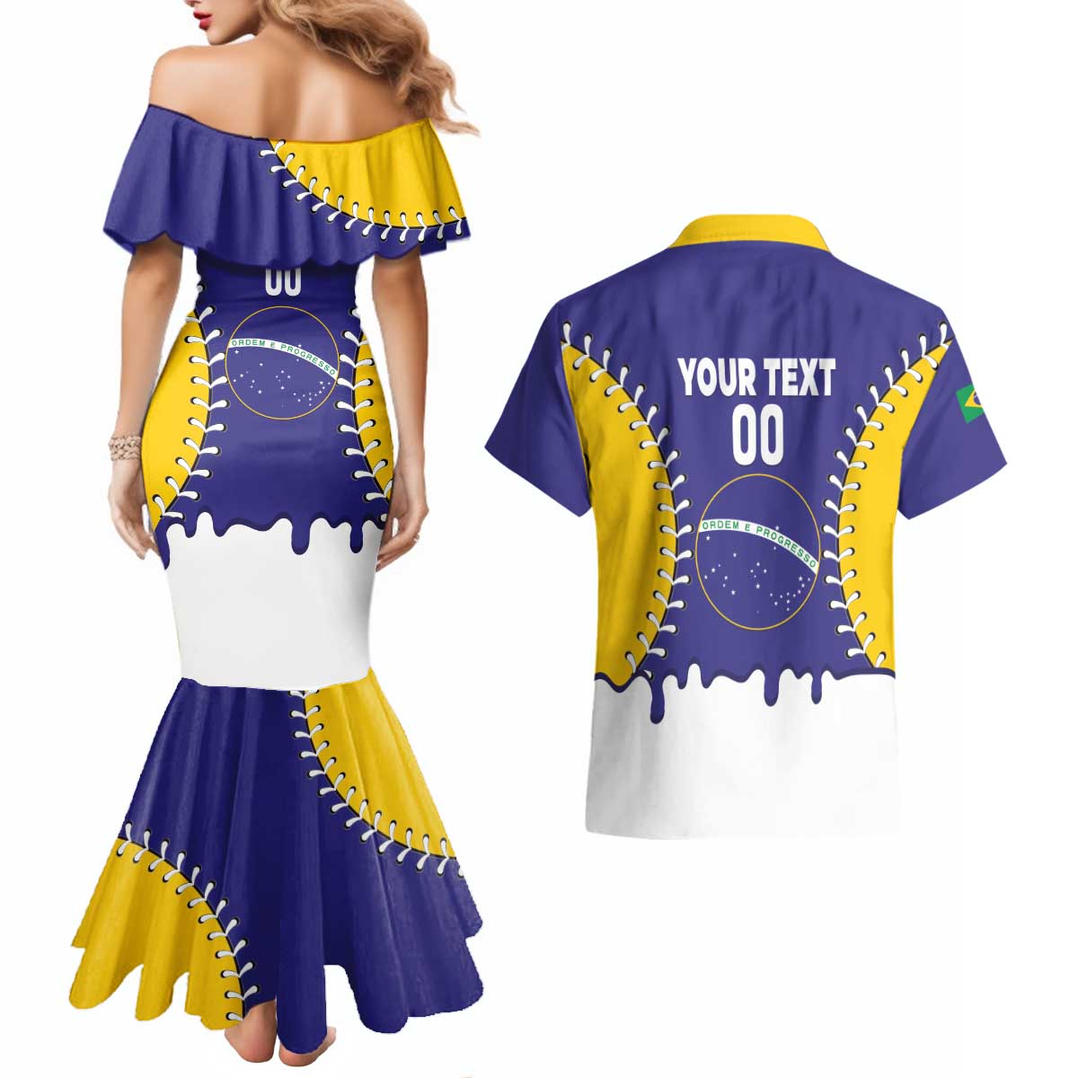 Brazil 2026 Baseball Custom Couples Matching Mermaid Dress and Hawaiian Shirt Go Champions Drip Style