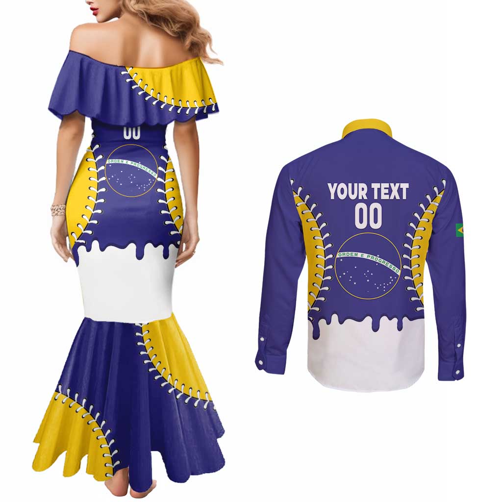 Brazil 2026 Baseball Custom Couples Matching Mermaid Dress and Long Sleeve Button Shirt Go Champions Drip Style
